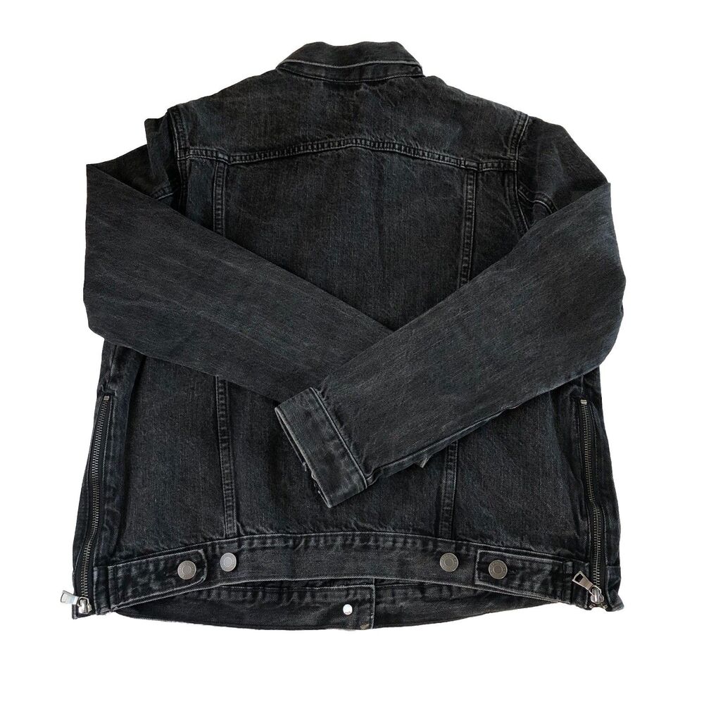 Gap 1969 Women’s Washed Black Jean Jacket Biker Style Cuff & Side Zip Large - Picture 2 of 16